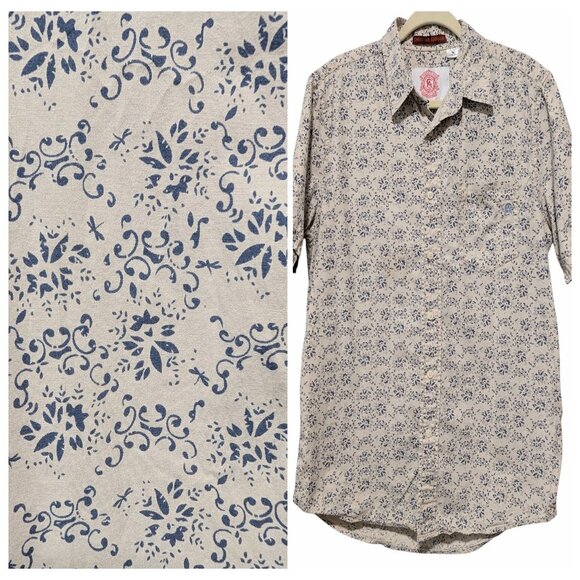 Christian Audigier Other - Christian Audigier Mens Size L White Blue Abstract Floral S/S Button Up Shirt